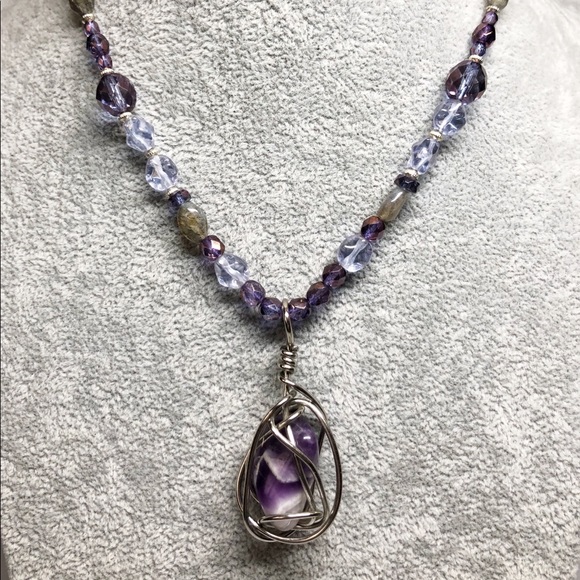Karinnia Jewelry - Handmade stone crystal czech glass necklace purple